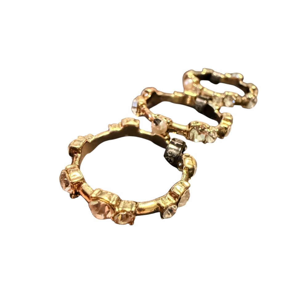 INC International Concepts Gold Tone Crystal Faux Pearl Stacking Ring Set Size 6